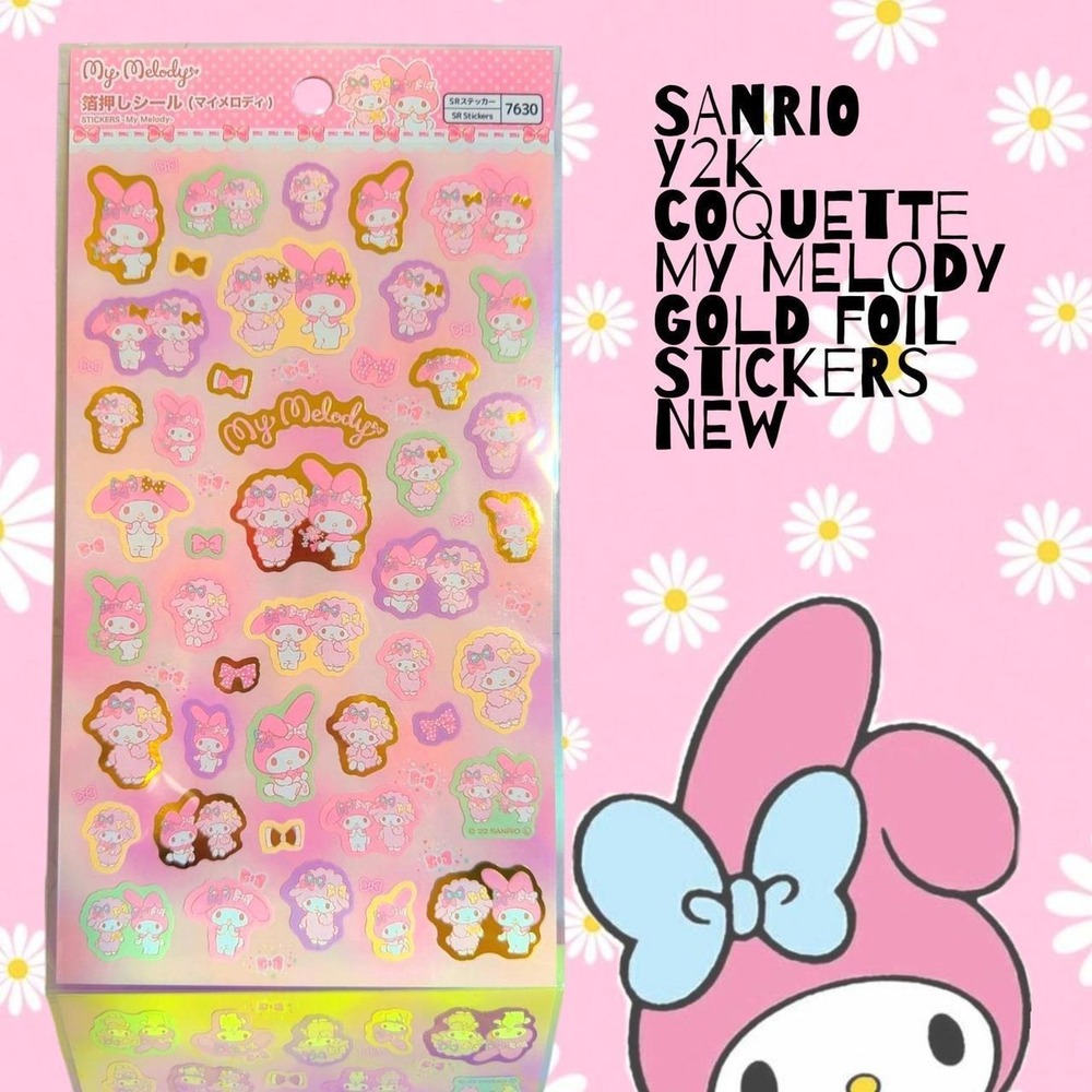 SANRIO MY MELODY Y2K COQUETTE GOLD FOIL STICKER SHEET NEW